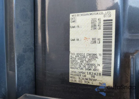 2010 Nissan Altima 3.5 Sr z USA, uszkodzony, nr VIN 1N4BL2AP6AC182428